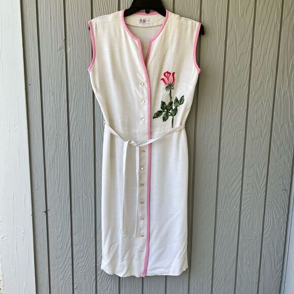 Vintage 1950s R&K Originals Rose Embroidered Dress – Union, Belted, M - Picture 13 of 16